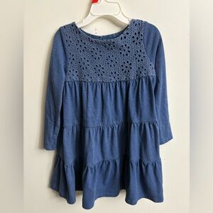 Blue Tiered Dress with Floral Lace 5-6 years